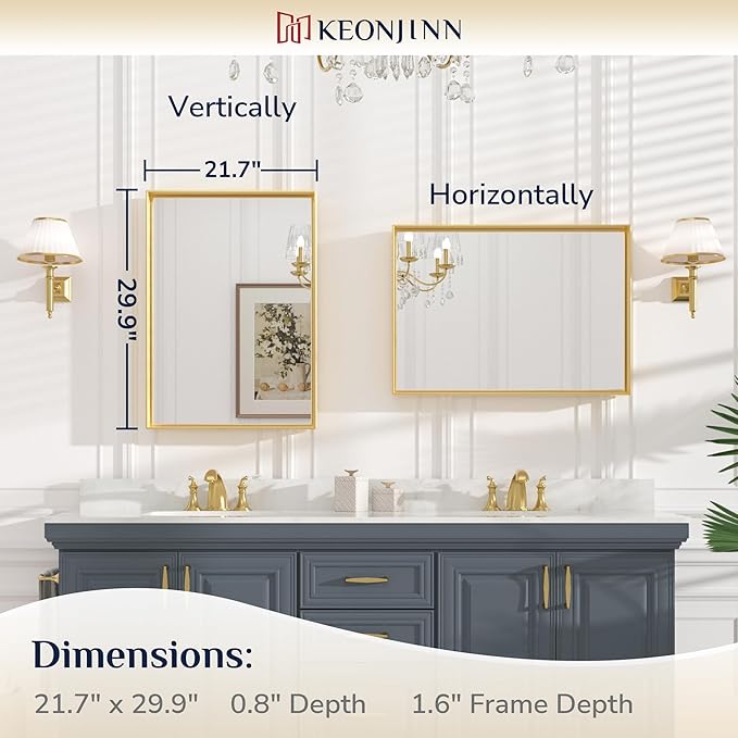 Keonjinn 22 x 30 Inch Gold Bathroom Mirror - Image 7