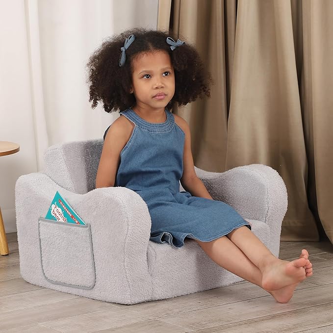 Comfy Toddler Chair, 2-in-1 Toddler Couch Fold Out, Convertible Sherpa Sofa to - Image 9