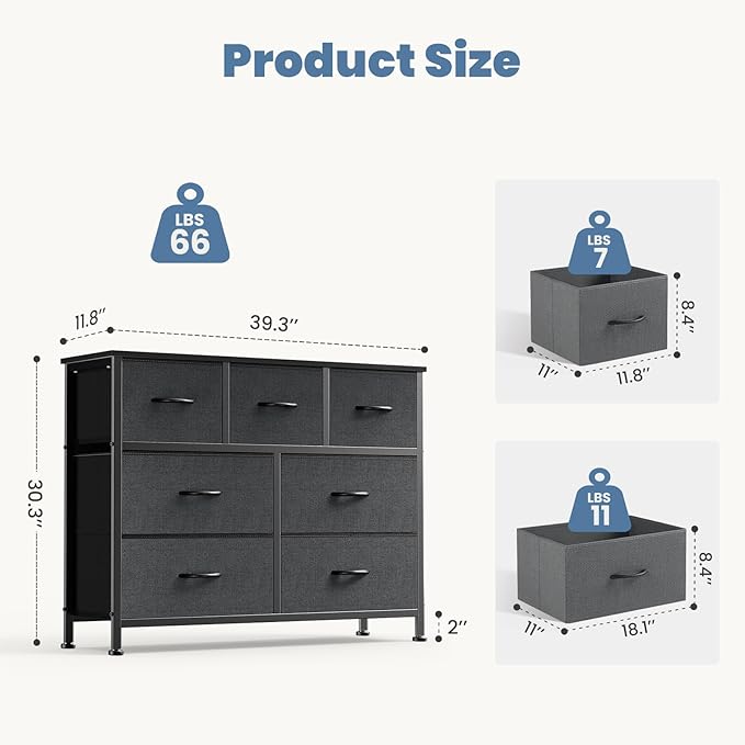 DUMOS TV Stand Dresser with 7 Fabric Drawers, Entertainment Center Cabinet - Image 3