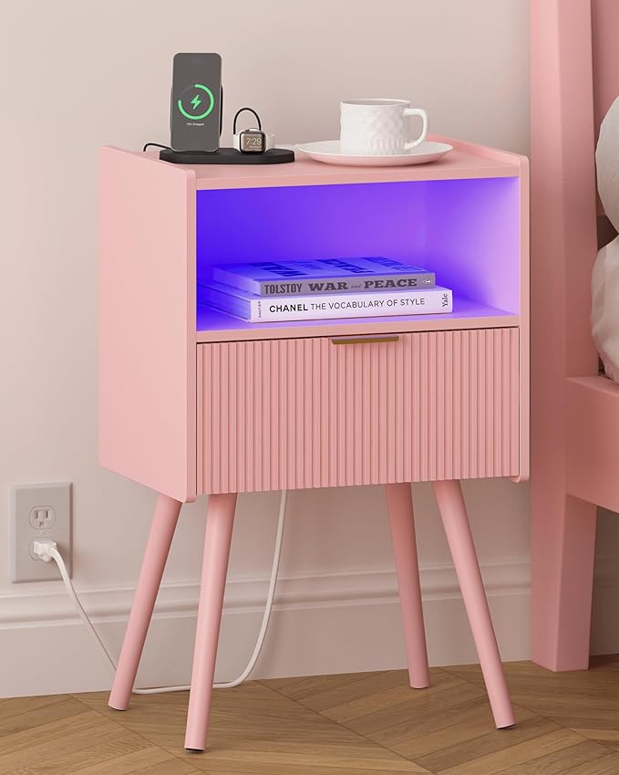 Pink Nightstand, Modern Bedside Table by Leomonio