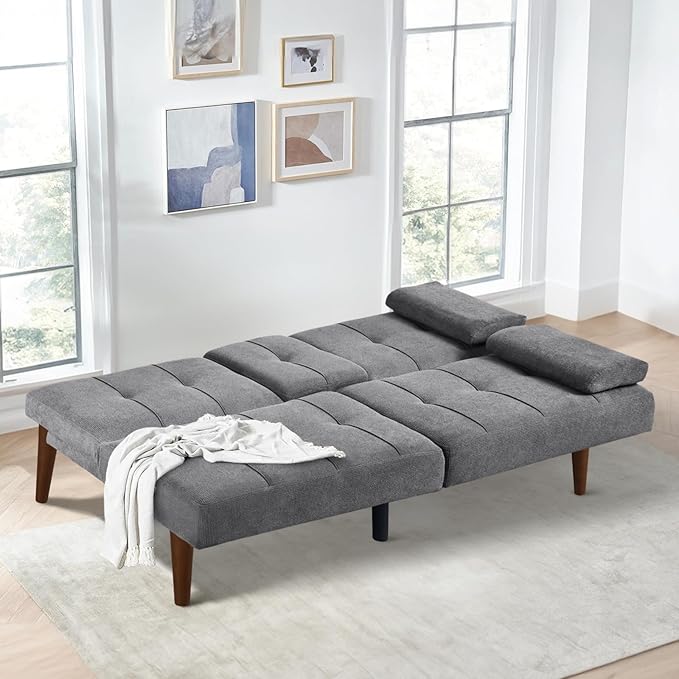 COLAMY Futon Sofa Bed-Fabric Small Couch, Small Lounge Convertible - Image 2