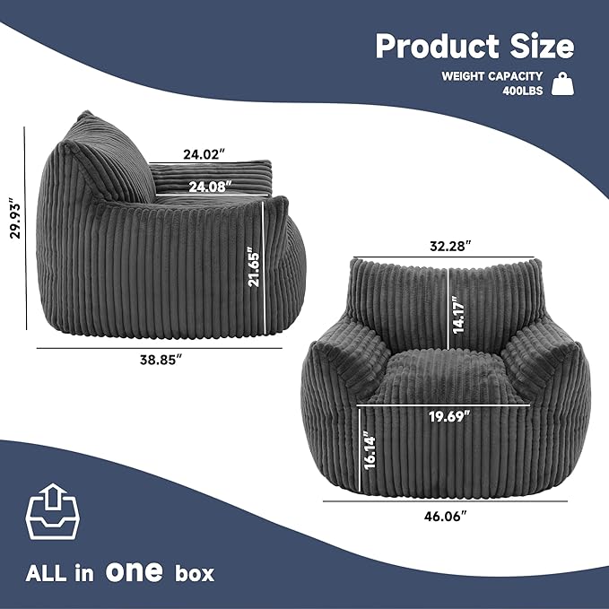 Oversized Bean Bag Chair for Adults, Giant Comfy Plush Boneless Bean Bag Couch - Image 2