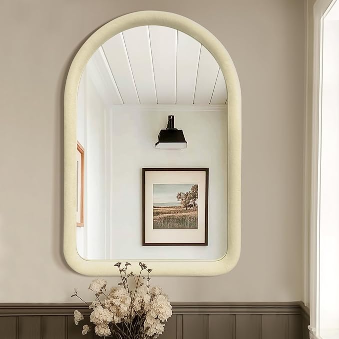 36"x24" Arched Bathroom Mirror, Wall Mounted Vanity Velvet Frame Mirror by Delma