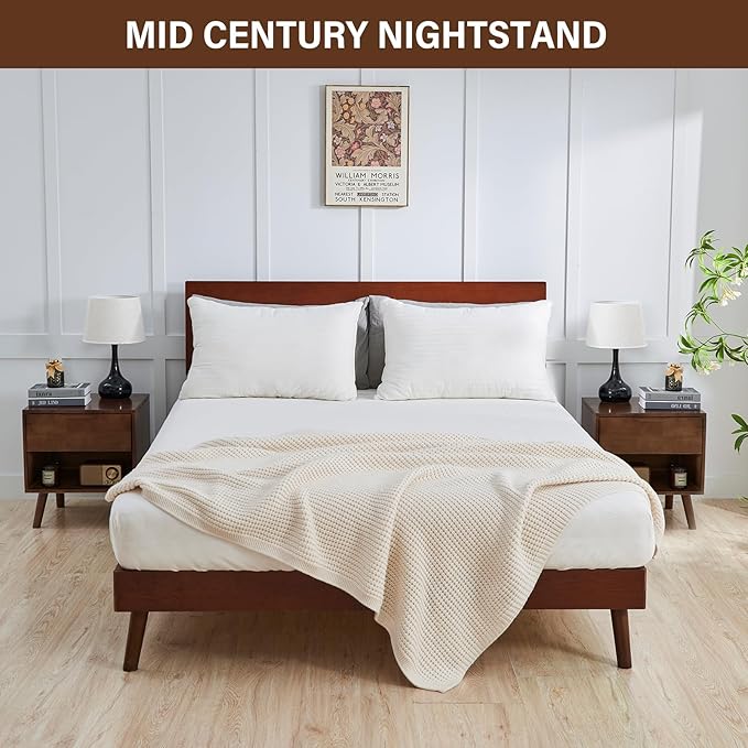 CozyDH Nightstand with Drawer and Opening Storage, Solid Wood Modern Bedside - Image 8
