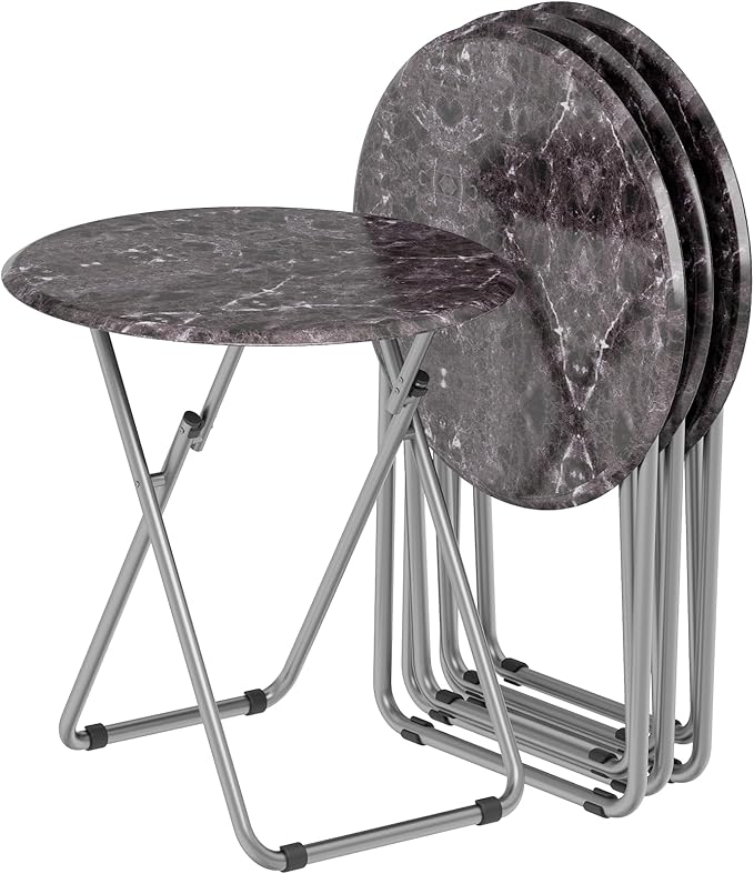 Folding Round TV Tray Table Set of 4, TV Dinner Table by Fleecy+day