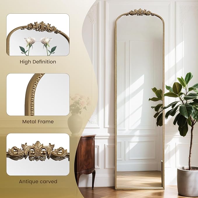 WallBeyond Arched Full Length Mirror Wall Mounted, 21x78 Inch Gold Antique - Image 8