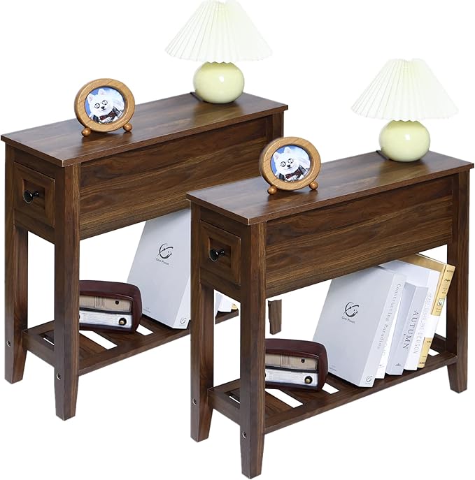 2 Pack Chairside Narrow End Table by LUSUOWLZ