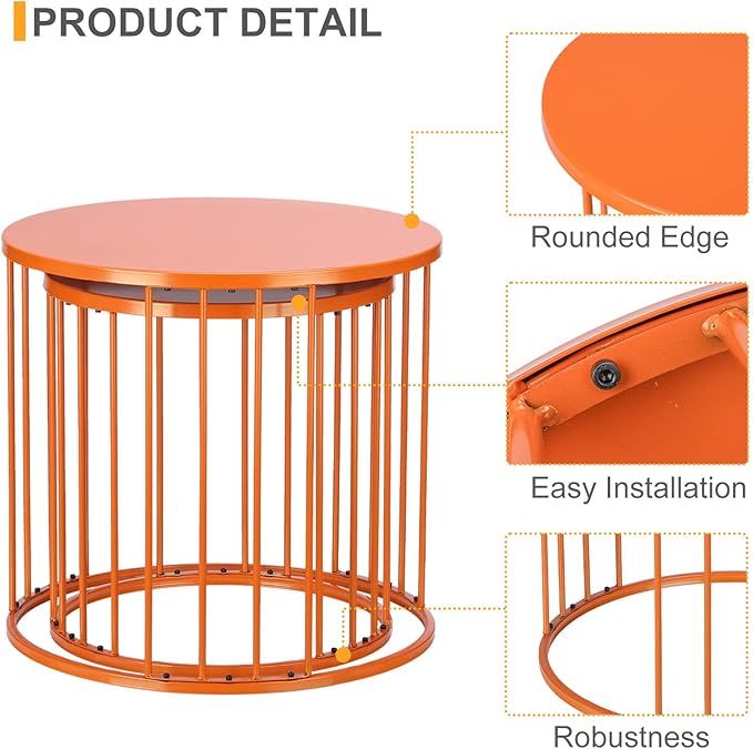 LEWIS&WAYNE Outdoor Side Table Set of 2, Metal Circle Accent End Tables - Image 5
