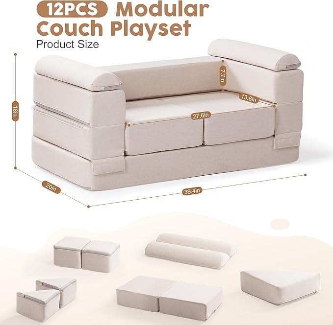 ROBOTIME Modular Play Couch for Kids, Convertible Toddler Sofa - Image 3