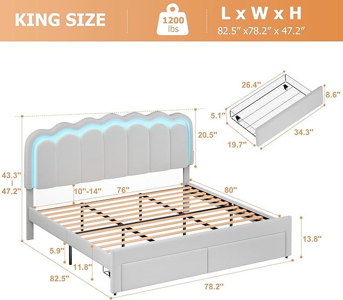 King Upholstered LED Bed Frame - Image 2