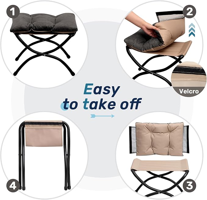 HollyHOME 15" Folding Footrest Stool, Upholstered Small Foldable Ottoman - Image 5