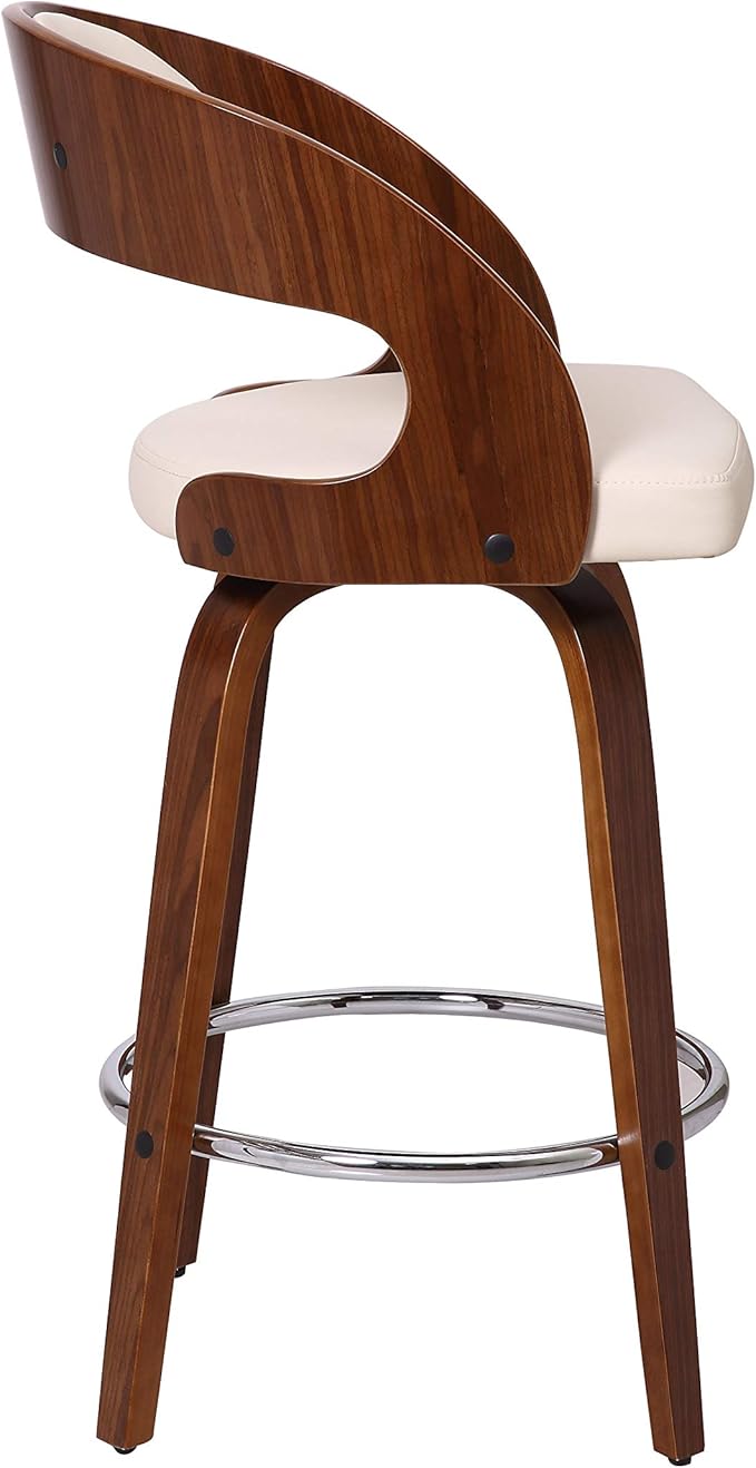 Armen Living Shelly 26" Counter Height Swivel Cream Faux Leather and Walnut - Image 7
