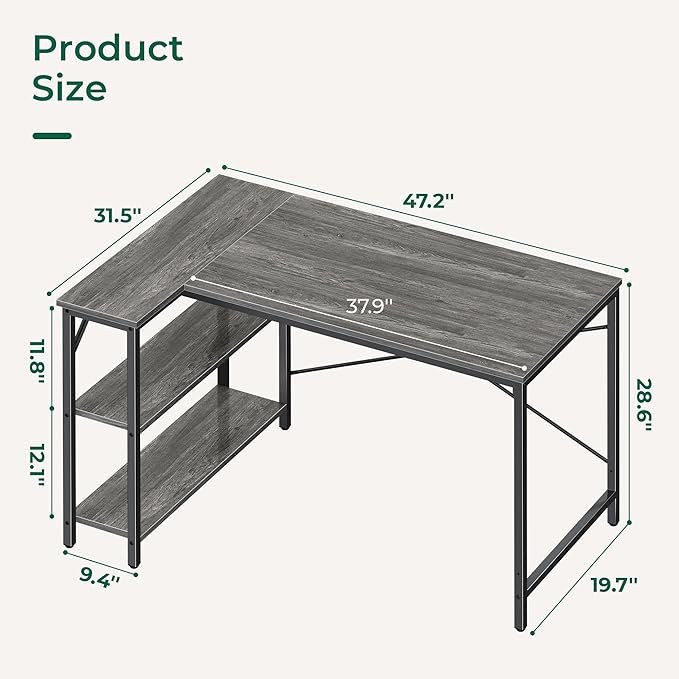 Huuger L Shaped Desk, 47 Inches Computer Desk - Image 3