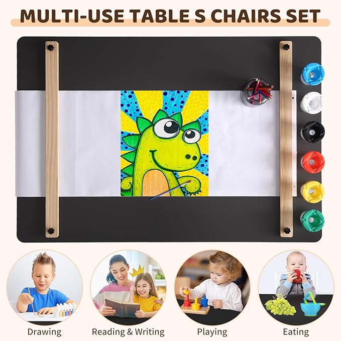 4 In 1 Kids Art Table and Chair Set, Toddler Craft Large Storage Desk - Image 6