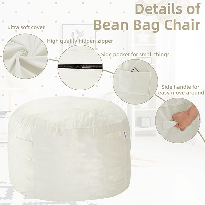 HABUTWAY Bean Bag Chair 3Ft Luxurious Velvet Ultra Soft Fur - Image 4