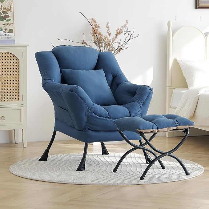 Lazy Chair with Ottoman, Reading Chair with a Pillow, Leisure Sofa Armchair - Image 3