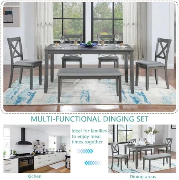 6-Piece Dining Table Set for 4-6 People, Kitchen Set - Image 4