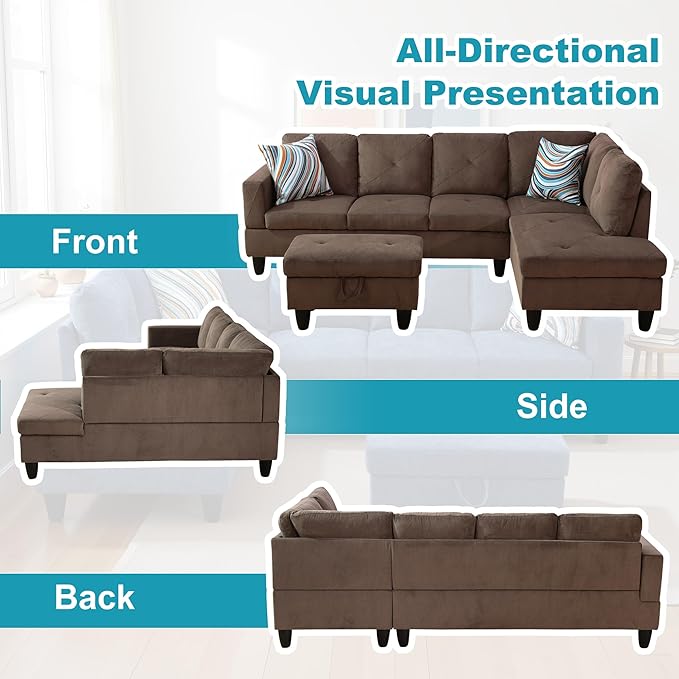 Couches for Living Room Modern L Shaped Couch Comfy Sackcloth Fabric 3 Pieces - Image 6