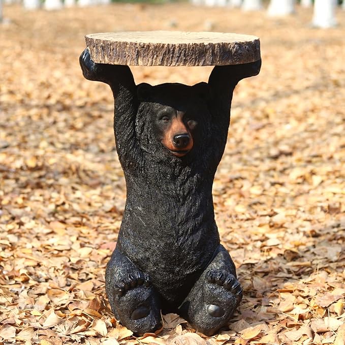 American Black Bear Side Table Pedestal End Table Stool Resin Bear Statue Hand - Image 7