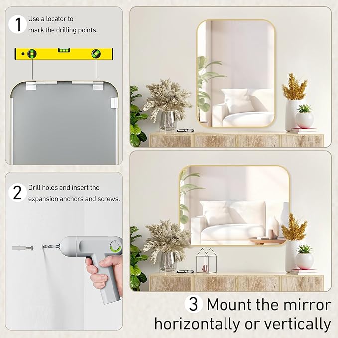 16x20 Inch Bathroom Mirror for Wall, Aluminum Alloy Framed Brushed Wall Mirror - Image 7