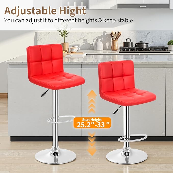 BestOffice Bar Stools Set of 2, Adjustable PU Leather Swivel Barstools - Image 4