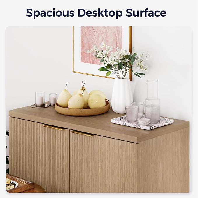 Buffet Cabinet with Storage, Wood Fluted Multifunctional Storage Cabinet with 2 - Image 7