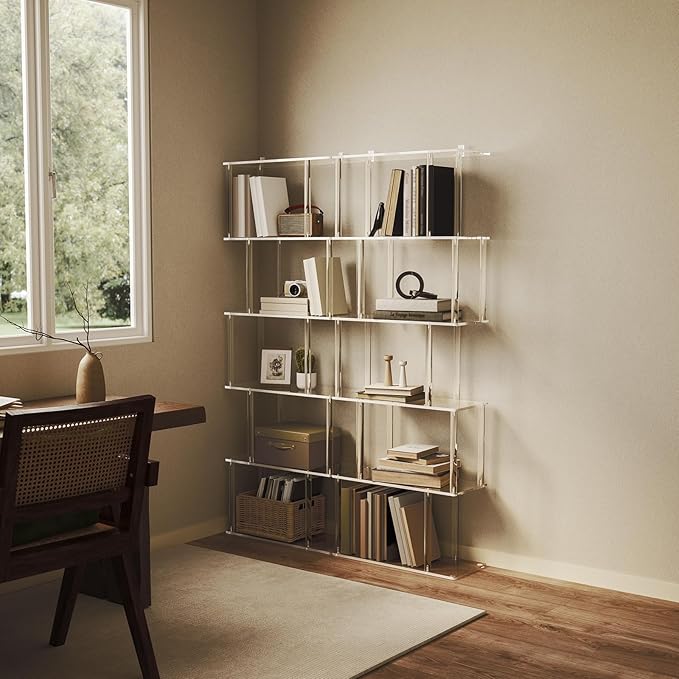Acrylic Geometric Bookshelf, 6-Tier Clear Bookcase, S Shaped Bookshelf - Image 7