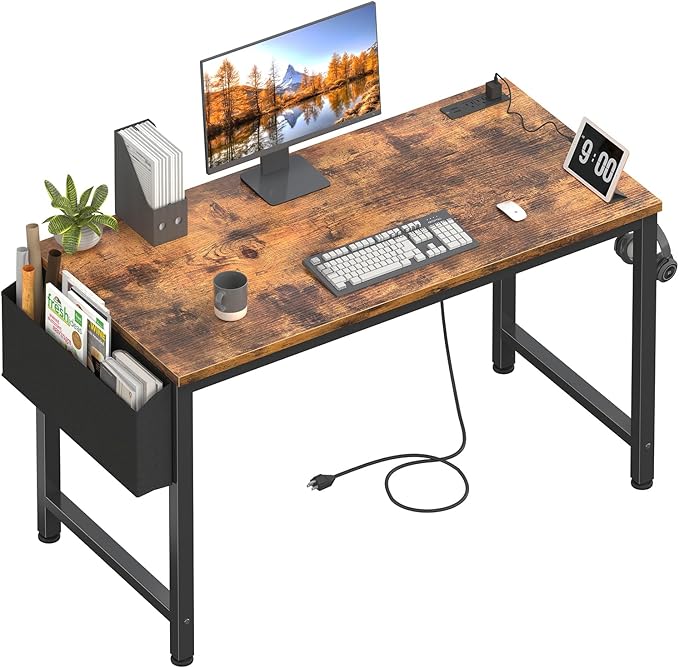 Lufeiya Computer Desk with Power Outlet, 47 inch Teen Study Table Home Office by LUFEIYA