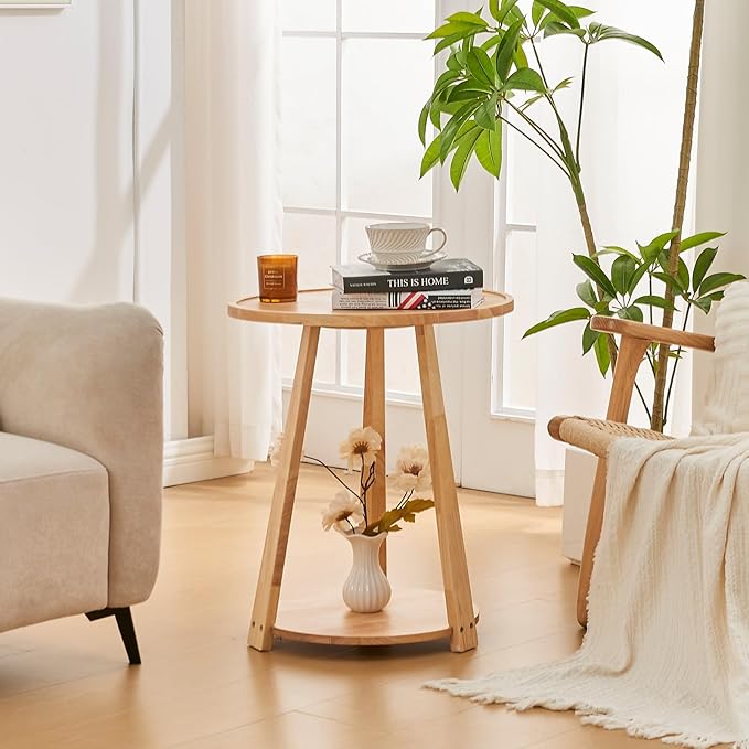 Round Solid Wood Side Table - Image 9
