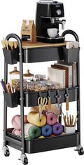 3 Tier Metal Rolling Cart with Wheels and Wooden Table Top, Three Tiered Craft by Kzeirm