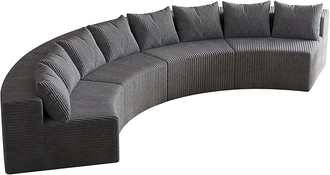 KEIKI Corduroy Curved Sectional Sofa, 4 Seater Symmetrical Modular Semi - Image 6