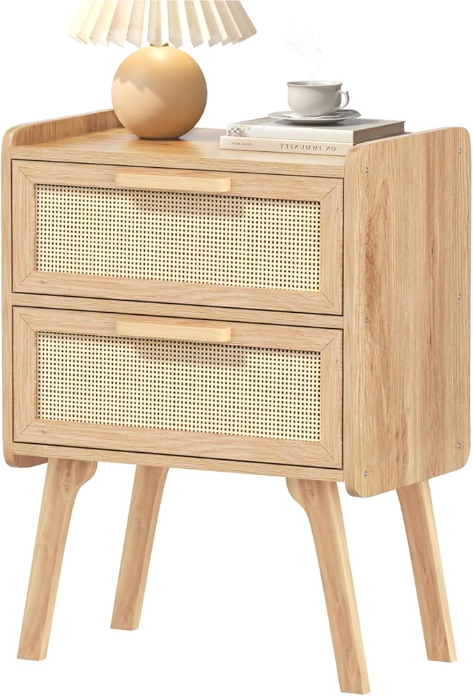 Lerliuo Rattan Nightstand, Boho Night Stand by Lerliuo