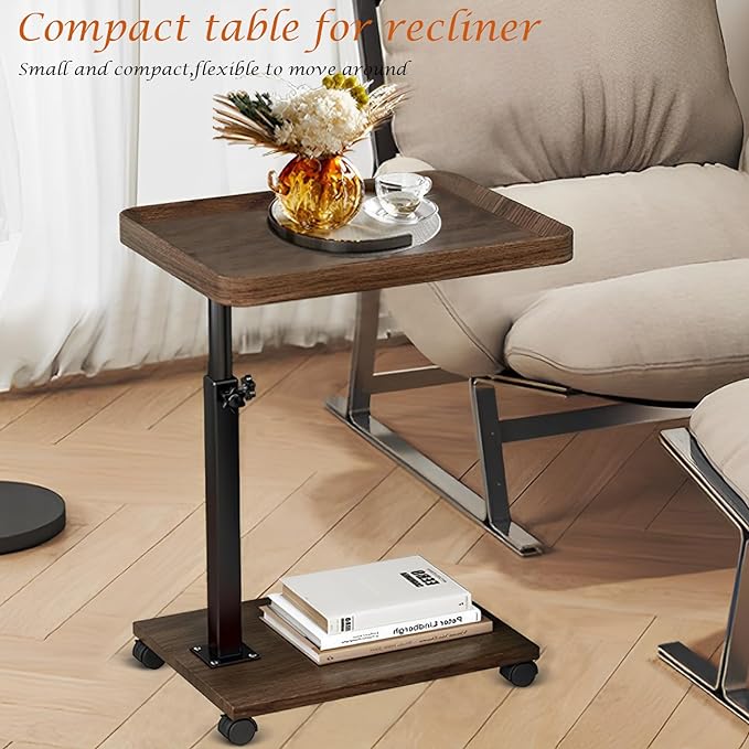 C Table End Table Adjustable Height, 360°Swivel TV Tray Table - Image 8