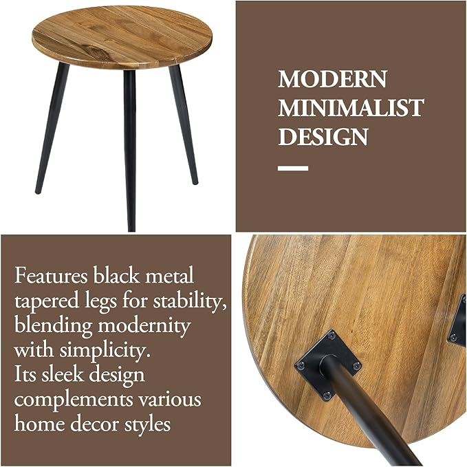 MyGift 20.5 Inch Mid Century Round End Table, Premium Acacia Solid Wood Accent - Image 4