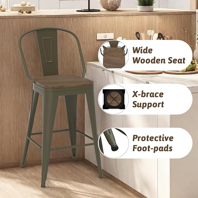 30” Swivel Bar Stools Set of 4, Counter Height Bar Stools Wooden Seat, Metal - Image 5