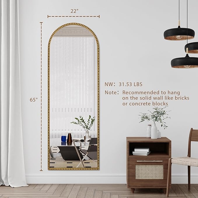Arch Full Length Mirror with Stand, Antique Gold - Image 3