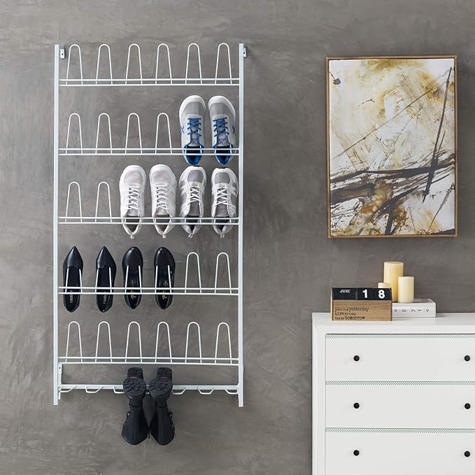 MyGift Modern Matte White Metal Hanging Shoe Rack - Image 3