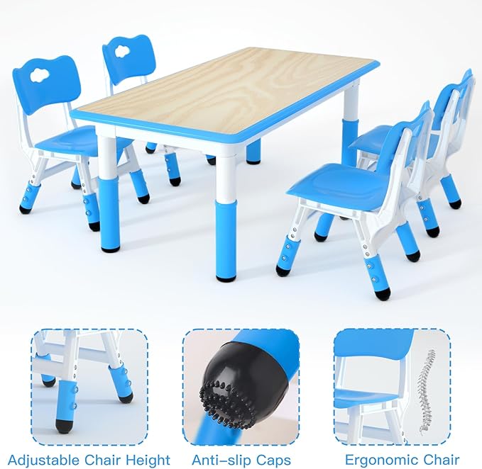 Kids Table and 4 Chairs Set，Height Adjustable Children Table & Chair，Toddlers - Image 4