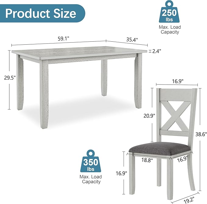 VECELO Peatuk 6-Piece Solid Wood Dining Table Set - Image 2
