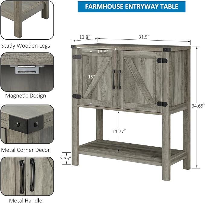 Console Table with 2-Door Cabinet Coffee Bar Cabinet Sofa Table, Entryway Table - Image 2