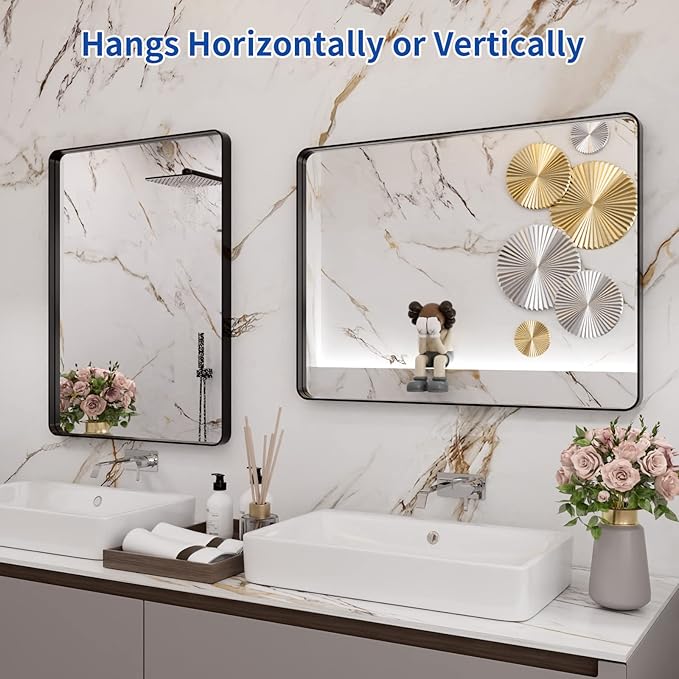 WEER Black Bathroom Mirror 24X32 Inch, Rectangular Black Metal Frame Mirror - Image 5