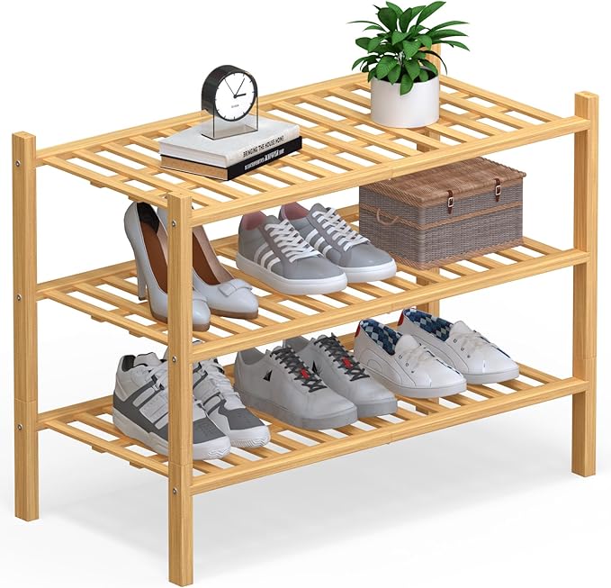 Haddockway Large 3 Tier Bamboo Shoe Rack Storage Organizer, Small Space by Haddockway