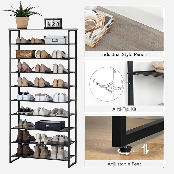 HOOBRO 10-Tier Shoe Rack, 29.5" L Shoe Storage Organizer, Large Capacity Shoe - Image 8