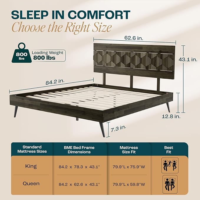 Bme Georgina Signature Mocha Bed Frame, Queen Bed Frame and Headboard - Image 2