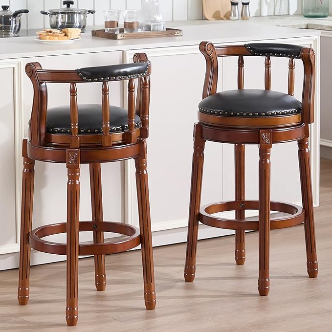 Cow top Leather Wooden Bar Stools, 360 Degree Swivel Bar Height Chair by AULIFE