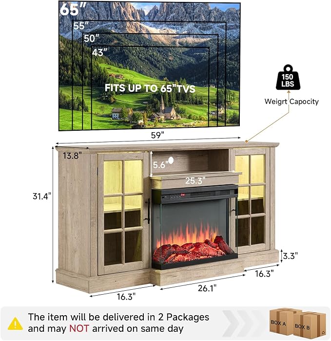 ROCKPOINT 3 Sided Glass 59" Fireplace TV Stand - Image 2