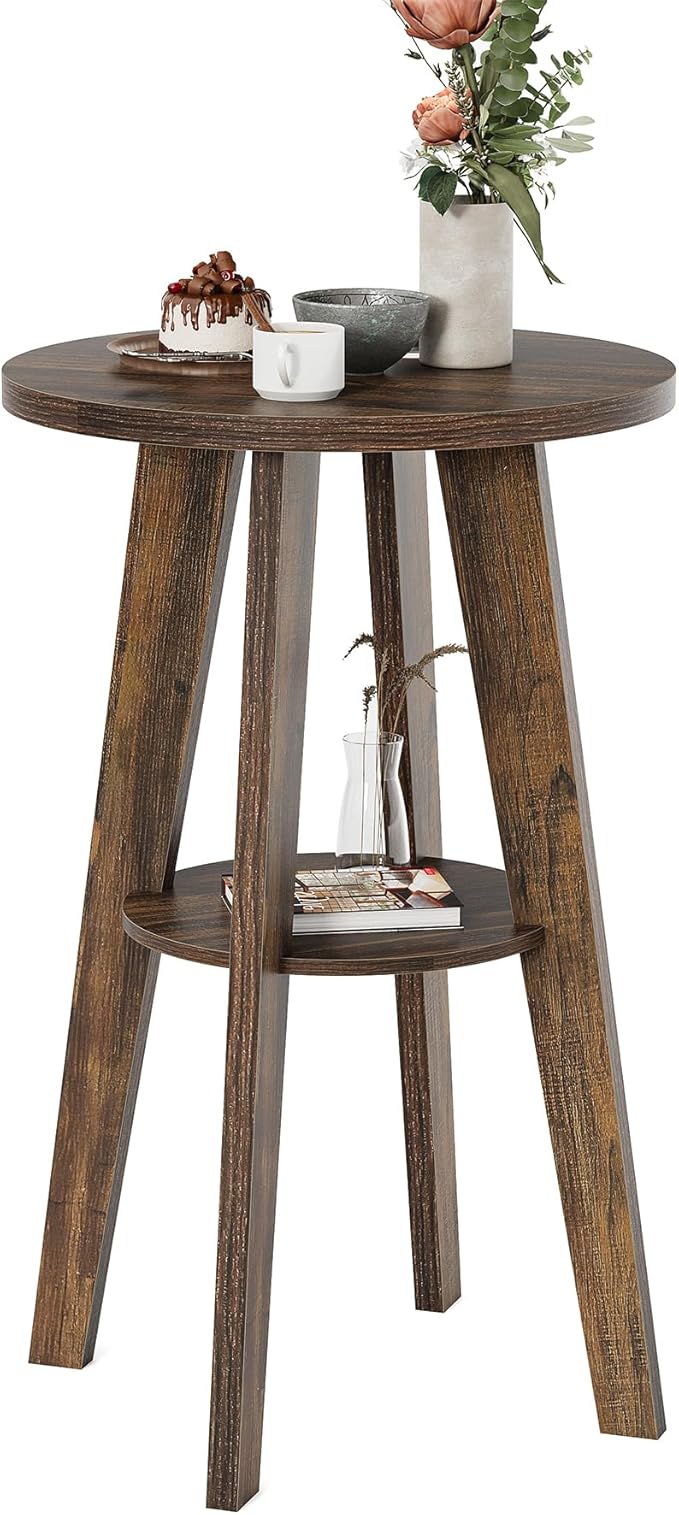 LITTLE TREE Portable Round Bar Table, High Top Bistro Pub Table, Mobile 2-Tier - Image 3