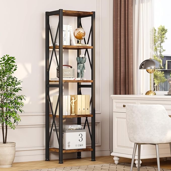 Homeiju 5-Tier Narrow Bookshelf, Ladder Bookshelf, Tall Bookshelf - Image 7