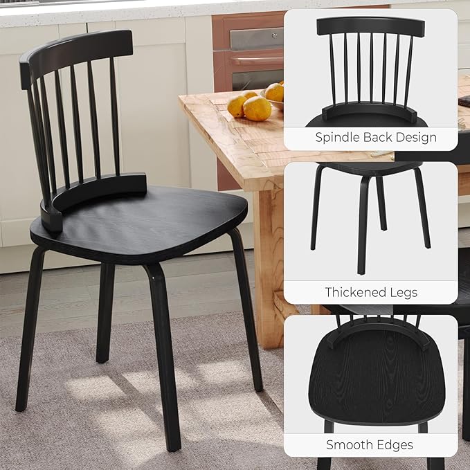 Unovivy Black Dining Chairs Set of 4, Wooden Windsor Chairs, Farmhouse Kitchen - Image 3