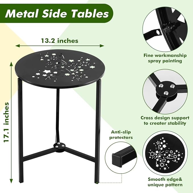 2 Packs 13" Metal Outdoor Side Tables Small Black Outside End Table - Image 3